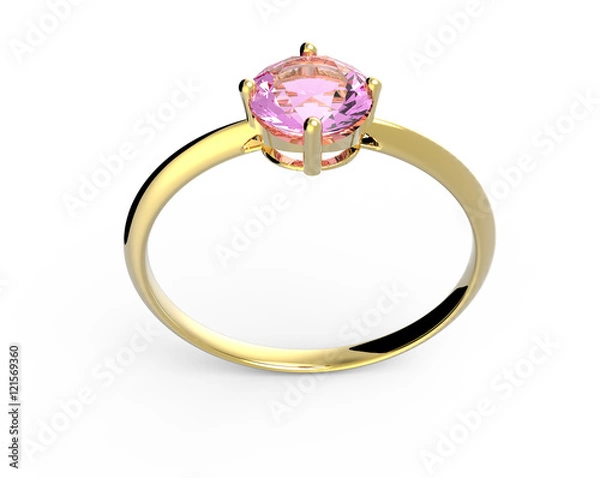 Obraz Wedding ring wiith diamond isolated on white background