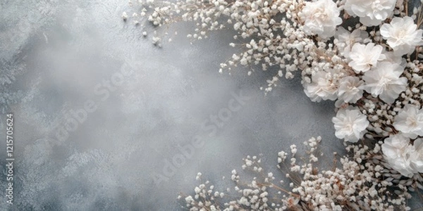 Obraz Elegant floral backdrop with soft gray texture and white flowers, perfect for text overlay in invitations or romantic designs