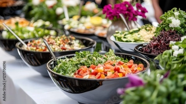 Fototapeta Colorful Salad Bar Buffet Displaying Fresh Ingredients