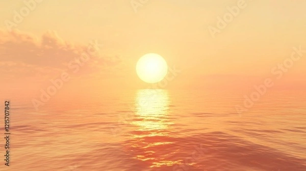 Fototapeta Serene sunset over calm ocean waters reflecting warm hues, creating a peaceful atmosphere at dusk