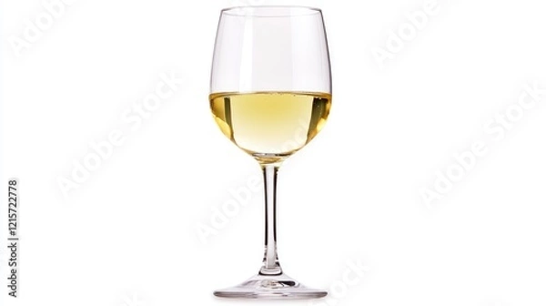 Obraz Elegant white wine glass on a pristine white background showcasing the clarity and color of the wine, perfect for dining and celebration themes.