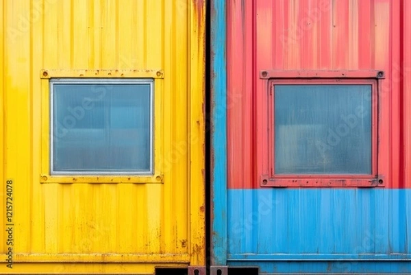 Fototapeta Colorful Shipping Container Wall with Windows
