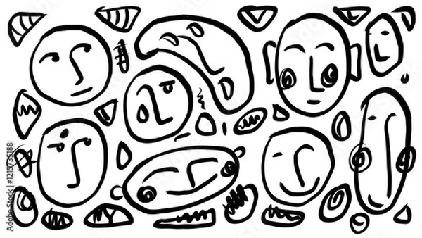 Fototapeta A set of abstract hand-drawn faces in various styles and expressions. Perfect for adding a unique and artistic touch to your designs