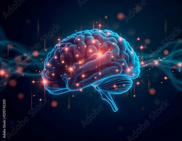 Fototapeta Representation of a global data cloud connecting systems powered by artificial intelligence, stylized and realistic.