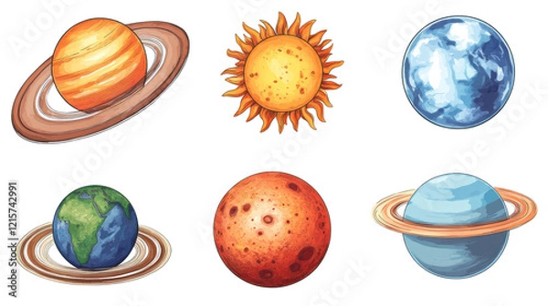 Fototapeta Solar System Planets and Sun on Clear Background Generative AI