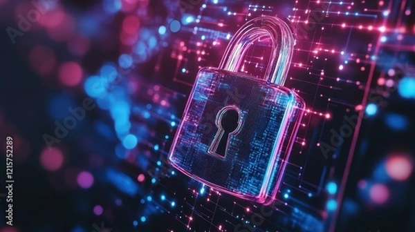 Fototapeta Digital Security: Cyber Lock in Neon Glow