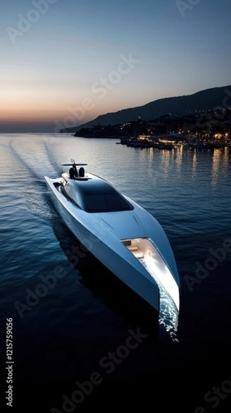 Obraz Sleek Modern Yacht Cruising at Dusk Over Calm Waters