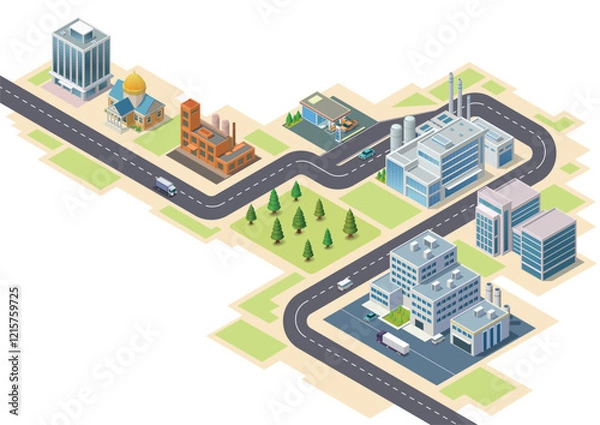 Fototapeta Isometric modern building with road and vehicle.