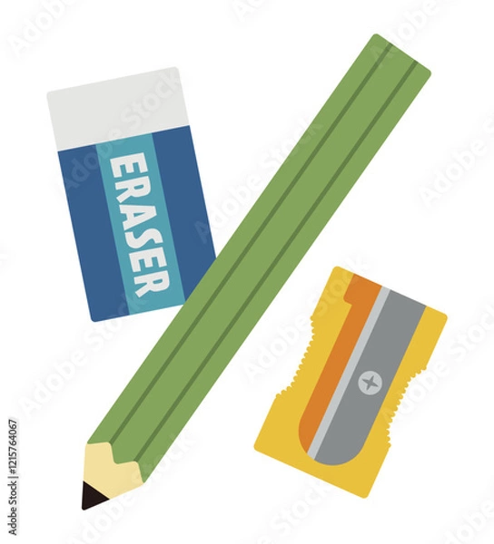 Obraz 文房具セット／鉛筆・消しゴム・鉛筆削り／ベクターイラスト