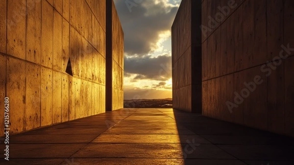 Obraz An Australian war memorial at sunset, with soft light casting long shadows on the stone, symbolizing reflection and honor, landscape photography with dramatic sky 