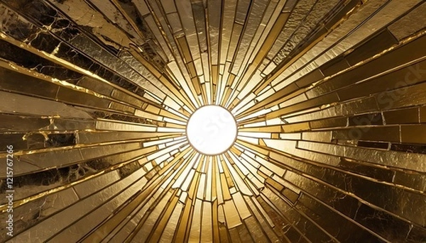 Fototapeta Golden Radiating Panels Encircle Central Light Source