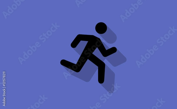 Obraz Vector man running with long shadow on flat background