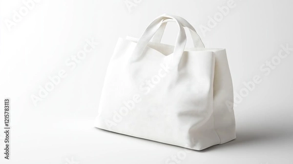 Fototapeta shopping bag made of white cloth with a handle. Mockup of textile reusable ecobags and blank canvas packets ,Full depth of field, isolated on white background