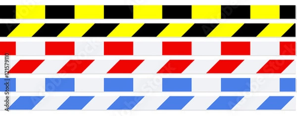 Fototapeta Absperrbänder quer und gerade in gelb rot und blau