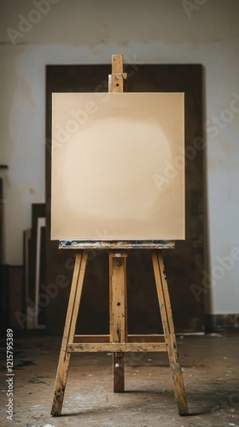Fototapeta Blank Canvas on Easel in Artist's Studio