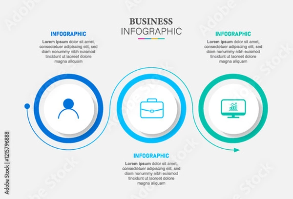 Fototapeta Simple infographic elements for presentation. Business concept with 3 options, steps, arrows. Vector template.