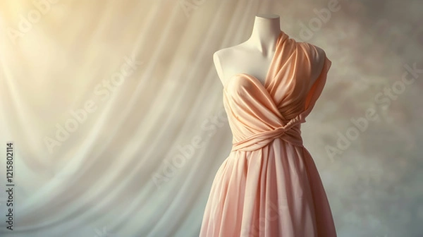 Fototapeta Elegant Peach-Colored Wrap Dress on Mannequin
