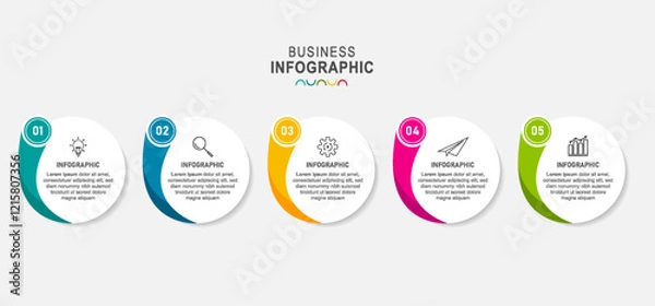 Fototapeta business infographic template, flat design with icon and 5 option or step