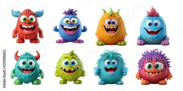 Fototapeta Colorful Cartoon Monsters Collection for Kids, PNG collection, set bundle, isolate on transparent or white background