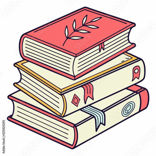 Fototapeta Charming Stack of 3D Books with Vibrant Covers and Realistic Shadows on Transparent Background, Perfect for Education or Literary-Themed Projects