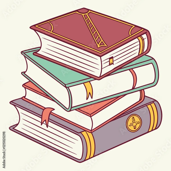 Fototapeta Charming Stack of 3D Books with Vibrant Covers and Realistic Shadows on Transparent Background, Perfect for Education or Literary-Themed Projects