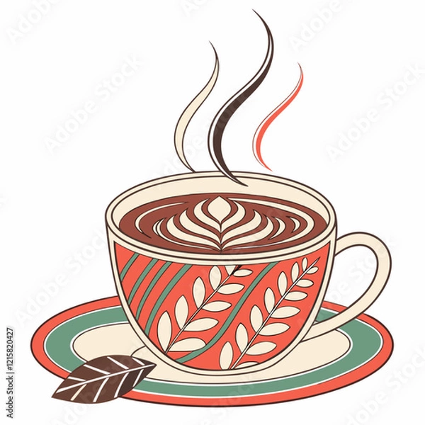 Fototapeta Realistic Coffee Cup with Rising Steam, Latte Art, and Vibrant 3D Vector Style on Transparent Background, Perfect for Cafe or Beverage-Themed Graphic Designs