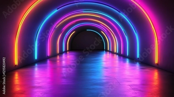 Fototapeta A neon-lit geometric 3D spiral, leaving the center clear for text overlay.