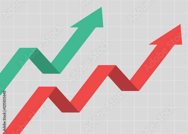 Obraz 2 business arrow graph rising up consistently with grey background and grid represents business growth and trading profits flat design