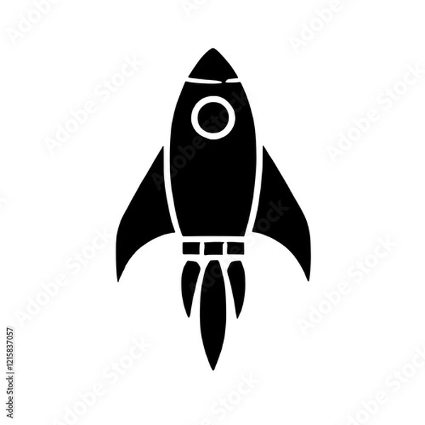 Fototapeta Black and White Rocket Icon:  A bold and minimalist black and white illustration of a rocket ship taking off, symbolizing ambition, innovation, and progress.