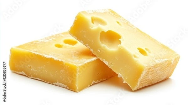 Fototapeta close-up of two pieces of cheese on a white background. Cheese Lovers Day