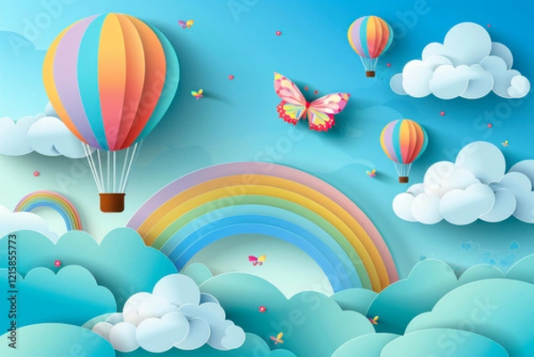 Fototapeta Beautiful fluffy clouds on blue sky background with summer sun
