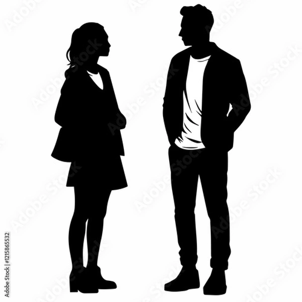 Obraz Silhouette of a Man and Woman in Conversation