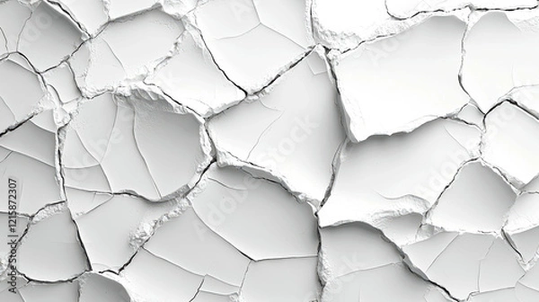 Fototapeta Abstract monochrome cracked earth texture. Dry, arid, and desolate land surface background. Grunge, rough, broken, and fragmented texture design.