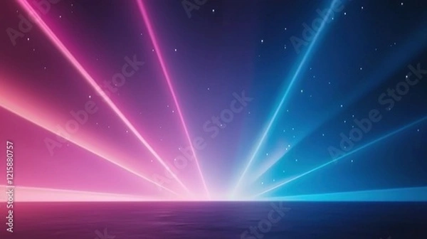 Obraz Vibrant Neon Rays Illuminate Tranquil Ocean Horizon under Starry Night Sky, Creating a Stunning Visual Burst of Colorful Light and Serenity for Your Creative Projects