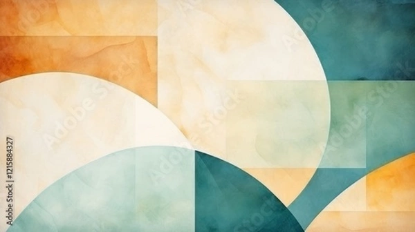 Fototapeta Abstract Watercolor background, Minimalist Boho style, shades of teal and orange, linen texture,wallpaper,copy space

