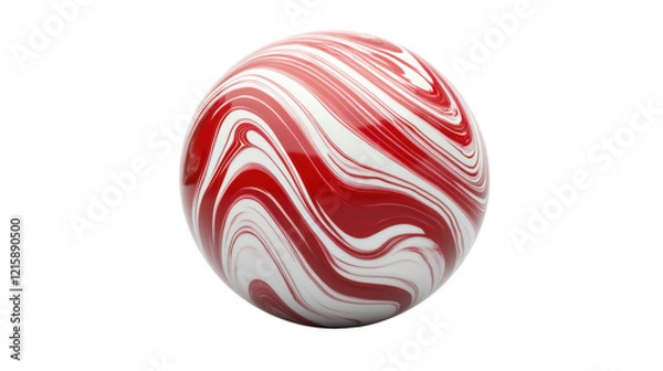 Fototapeta Red and white stripes marble ball isolated on white background 