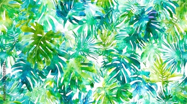 Fototapeta Tropical watercolor leaf seamless pattern design