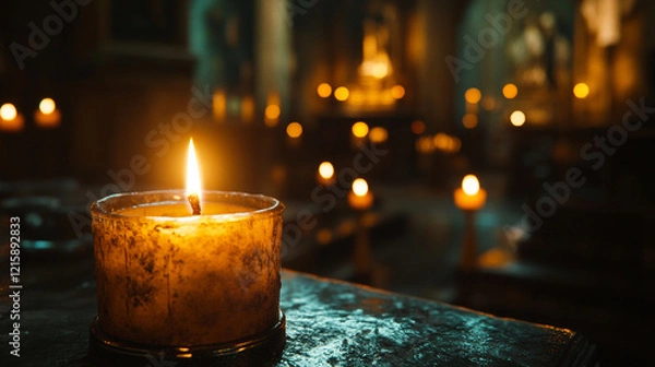 Fototapeta Celebrating Candlemas with lit candles in a dimly lit space