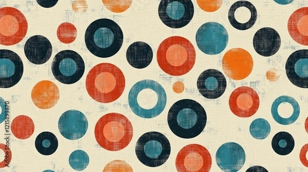Obraz A textile pattern featuring colorful circles on a light background, suitable for fabric design.