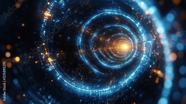 Fototapeta Abstract swirling energy vortex, glowing particles, dark background, digital art, website header