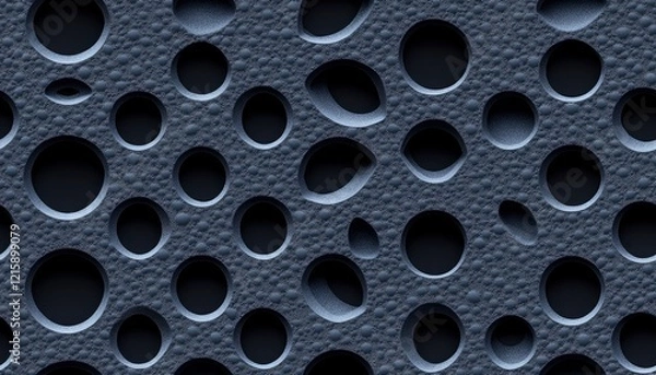 Fototapeta Abstract texture featuring circular holes in a dark surface, emphasizing depth and pattern.
