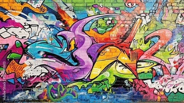 Obraz Vibrant Urban Graffiti Art Explosion on Brick Wall