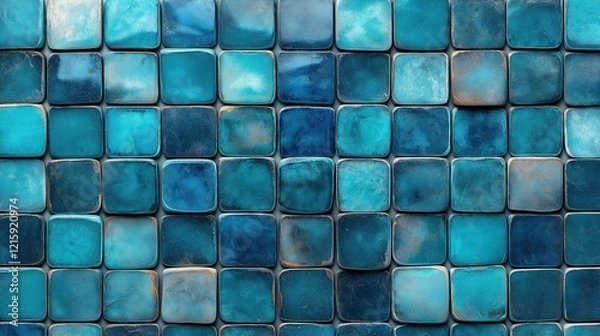 Obraz A blue tile wall with a blue and white tile pattern