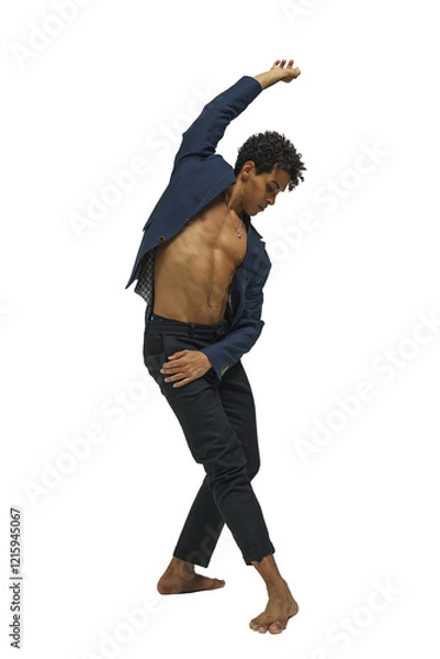 Fototapeta Scantily clad dancer, ballet dancer, man shows dance elements, dark-skinned athletic man