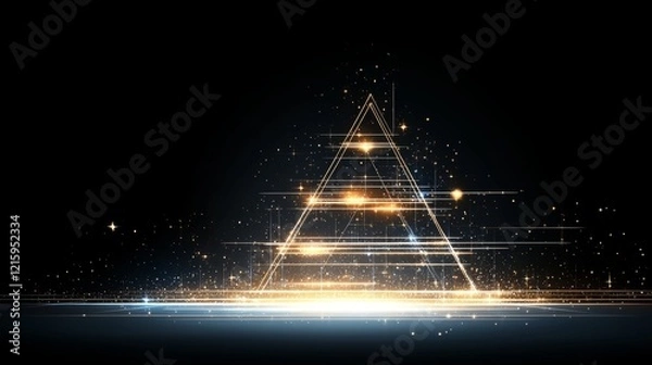 Fototapeta Sparkling Golden Geometric Christmas Tree Design