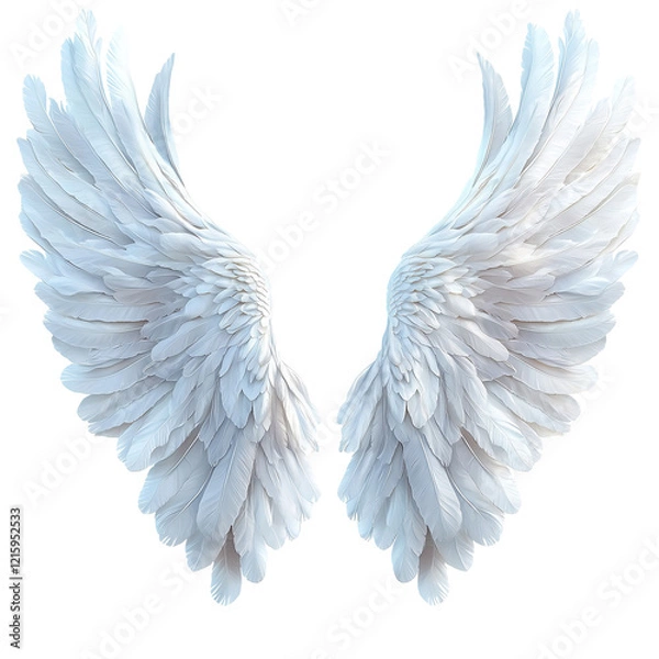 Fototapeta Fantasy Bird Wings with Soft Feathers Representing Freedom and Purity Isolated on White Background 