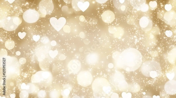 Fototapeta Sparkling Golden Hearts Bokeh Background Design