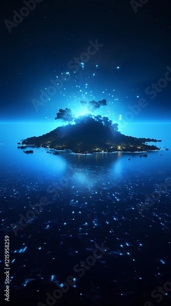 Fototapeta Digital technology blue data points and islands poster background
