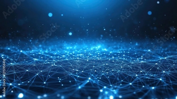 Obraz Blue Network Digital Connections Abstract Background Glowing Nodes