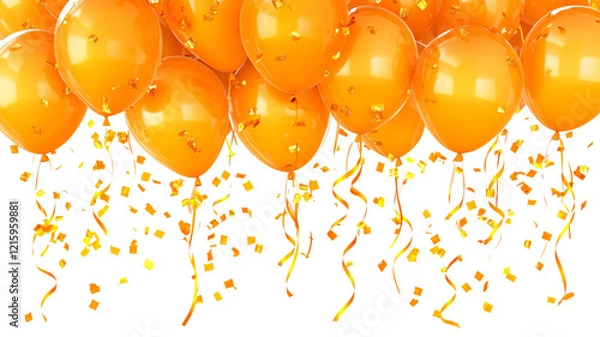 Fototapeta A collection of orange balloons with confetti, perfect for celebrations and festive occasions.